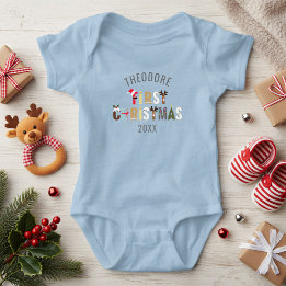 Eerste kerst naam feestelijke letters baby body romper