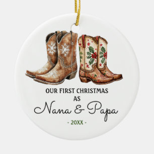 Eerste kerst Nana en Papa Cowboy laarzen Keramisch Ornament
