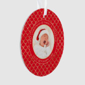 Eerste kerst nanny opa foto rood goud ornament (voorkant)
