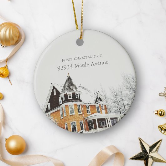 Eerste kerst Nieuw Home Adres Aangepaste foto Keramisch Ornament