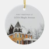 Eerste kerst Nieuw Home Adres Aangepaste foto Keramisch Ornament (Voorkant)