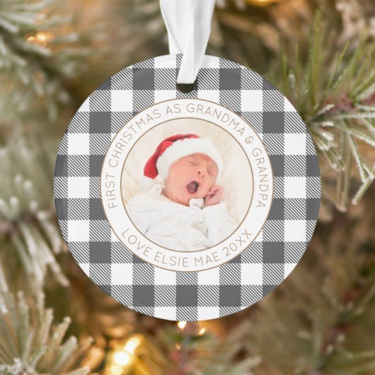 Eerste kerst Oma Opa Fotonaam Plaid Ornament (Boom)