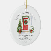 Eerste kerst op nieuw adres Red Door Keramisch Ornament (Rechts)