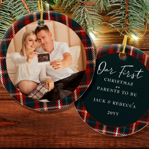 Eerste kerst ouders worden Schotse ruit foto Keramisch Ornament