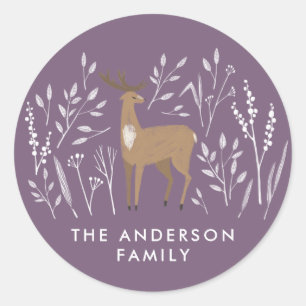 Eerste kerst paarse rendieren delicaat 1 foto ronde sticker