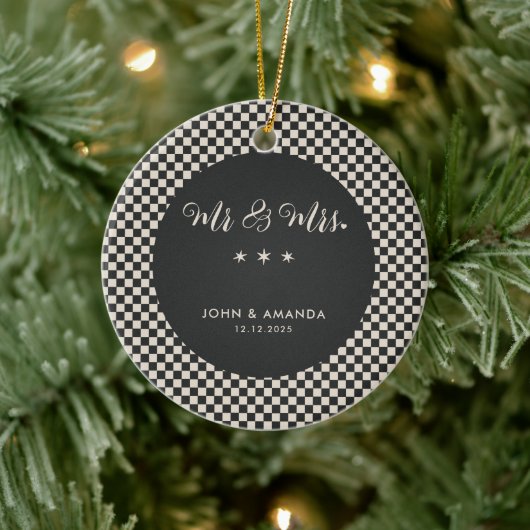 Eerste kerst Pas getrouwd Retro meneer en mevrouw Keramisch Ornament (Boom)