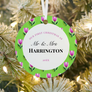 Eerste Kerst Passen getrouwd Metal Circle Ornament