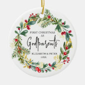 Eerste kerst peetouders keramisch ornament (Voorkant)