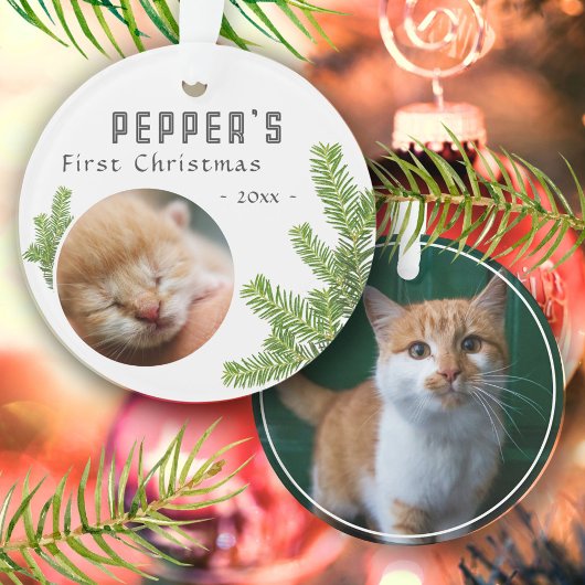 Eerste kerst Pine Kitten Cat 2 Foto Keepsake Ornament