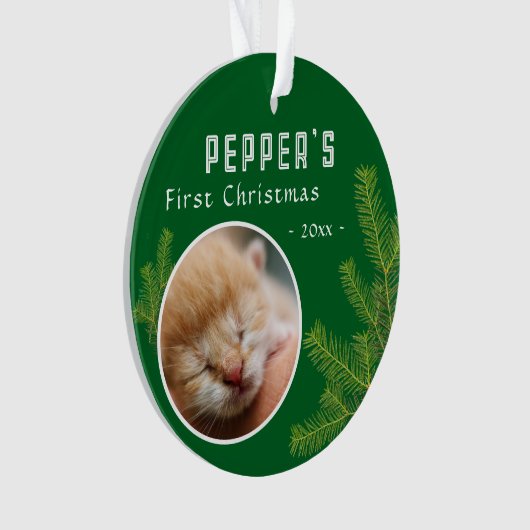 Eerste kerst Pine Kitten Cat 2 Foto Keepsake Ornament (voorkant)