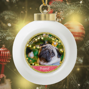 Eerste Kerst Puppy Dog Keramische Bal Ornament