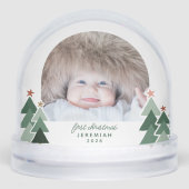 Eerste kerst rustieke bomen 2 foto's sneeuwbol (Voorkant)