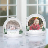 Eerste kerst rustieke bomen 2 foto's sneeuwbol