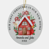 Eerste kerst samen bloemen keramisch ornament (Links)