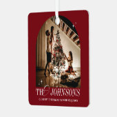 Eerste kerst samen foto elegant rood script metalen ornament (Voorkant links)