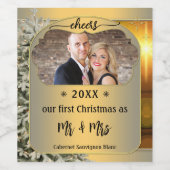 Eerste kerst samen foto wijnlabel wijn etiket (Enkel label)