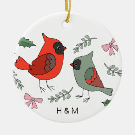 Eerste kerst samen kardinaal paar op maat keramisch ornament