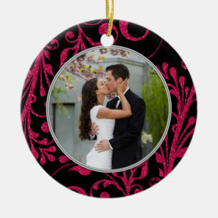 Eerste kerst samen roze zwarte foto keramisch ornament