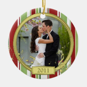 Eerste kerst samen Stripe muziekfoto Keramisch Ornament