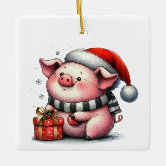 Eerste kerst Schattigee grillige Piggy Gepersonali Keramisch Ornament (Voorkant)