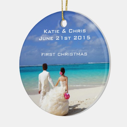 Eerste Kerst Tropisch strand bruiloft Keramisch Ornament (Links)