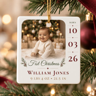 Eerste kerst van de baby aangepaste foto geboorte keramisch ornament