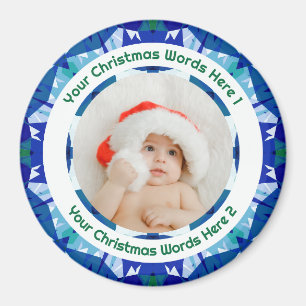 Eerste kerst van de baby, blauw groen familiefoto magneet
