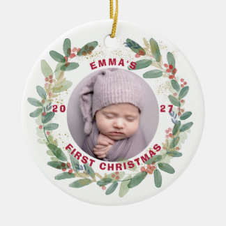Eerste kerst van de baby op maat keramisch ornament