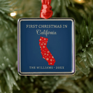 Eerste kerst van het gezin in Californië in het bl Metalen Ornament
