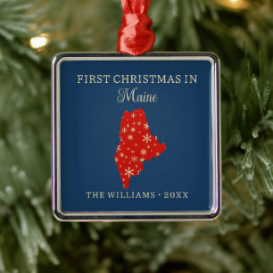 Eerste kerst van het gezin in Maine, VS staat Metalen Ornament
