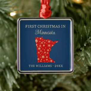 Eerste kerst van het gezin in Minnesota, VS-staat Metalen Ornament