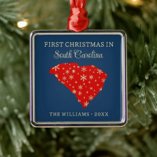 Eerste kerst van het gezin in South Carolina Blauw Metalen Ornament
