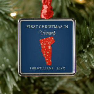 Eerste kerst van het gezin in Vermont, staat in de Metalen Ornament