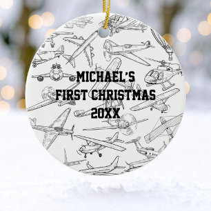 Eerste kerst van jongen met de hand getekende vlie keramisch ornament