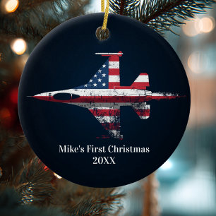 Eerste kerst van jongen straaljager Amerikaans vli Keramisch Ornament