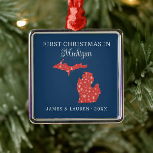 Eerste kerst van stel in Michigan, VS-staat Metalen Ornament