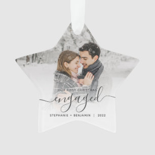 Eerste kerst verloofd aangepaste foto grijs schrif ornament