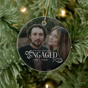 Eerste kerst verloofd Chic koppels foto Keramisch Ornament