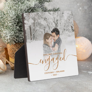 Eerste kerst verloofd foto koper schrift fotoplaat