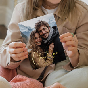 Eerste kerst verloofd gelukkig paar foto folie feestdagenkaart
