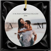 Eerste kerst verloofd modern paar 2 foto keramisch ornament