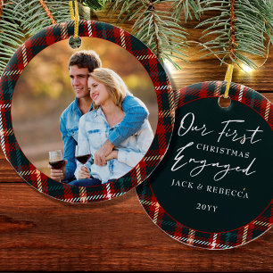 Eerste kerst verloofd Schotse ruit foto Keramisch Ornament