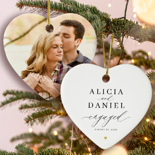 Eerste kerst verloofd verlovingsfoto hart keramisch ornament