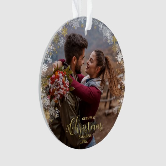 Eerste kerst verloofde krans verguld Verloving Ornament (voorkant)