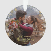 Eerste kerst verloofde krans verguld Verloving Ornament (voorkant)