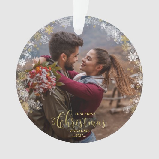 Eerste kerst verloofde krans verguld Verloving Ornament (voorkant)