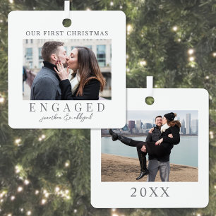 Eerste kerst verloofde script aangepaste foto metalen ornament