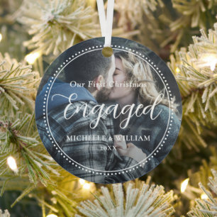 Eerste kerst verloofde script overlay foto metalen ornament