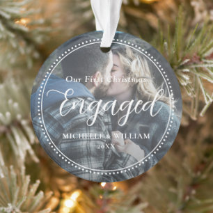 Eerste kerst verloofde script overlay foto ornament