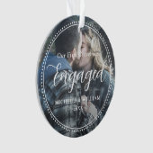 Eerste kerst verloofde script overlay foto ornament (voorkant)